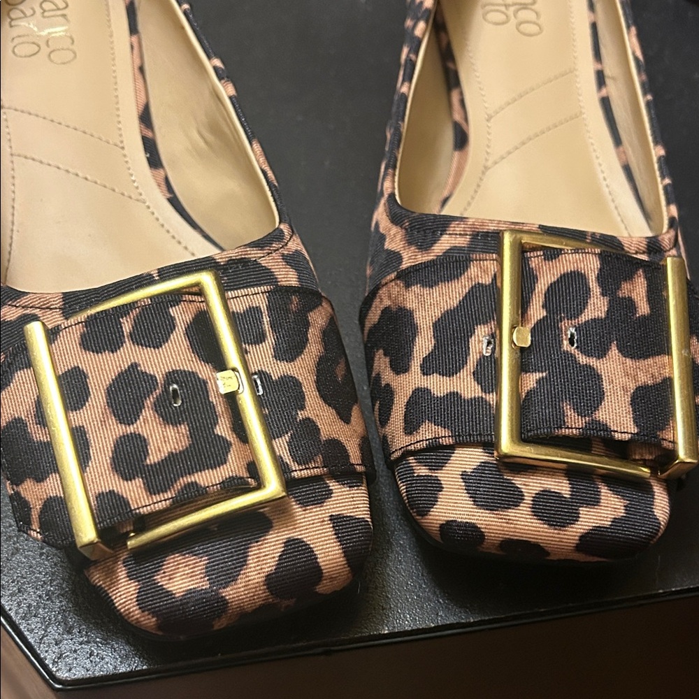 Franco Sarto Leopard Print Flats with Gold Buckle - Picture 3 of 7